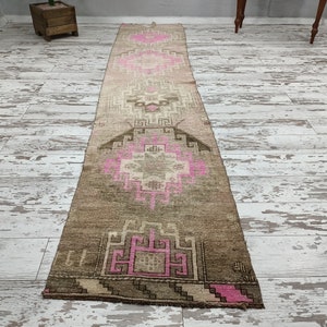 turkish oushak rug, eco friendly rug, rugs for stair, handmade wool rug, soft pile rug, vintage rug, ikat rug, long rug, 2.5x11.5 ft VT 4789 image 2