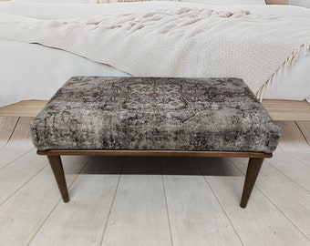 Banco para alfombra turca, banco para manta, banco reposapiés, banco tapizado, banco para mesa de comedor, banco retro, banco para recibidor, 18x18x36, BANCO 1071