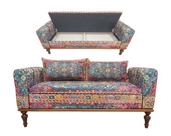 Upholstered Bench, Meditation Seat, Bohemian Bench, Entry Chair, Pink Blue Bench, Cushioned Bench, Bench with Arms, Vanity Bench, ST18x51 40