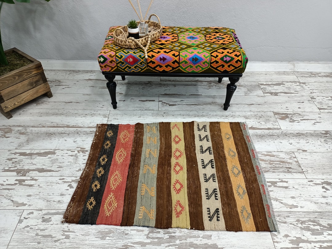 Small Kilim Rug Striped Kilim Entry Rug Vintage Rug Etsy