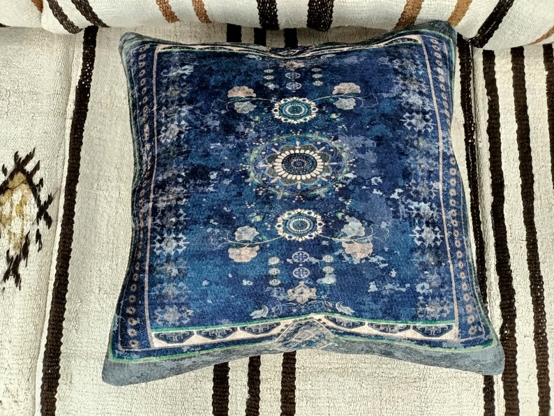 bohemian cushion, navy blue pillow, modern pillow cover, rug design pillow, cushion pillow, couch pillow, turkish pillow cover, PT 868 image 5