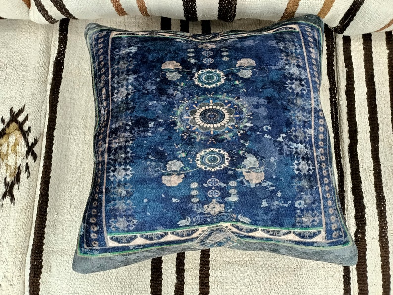 cojín boho, almohada azul marino, funda de almohada moderna, almohada de diseño de alfombra, almohada de cojín, almohada de sofá, funda de almohada turca, PT 868 imagen 5