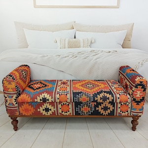 Storage Loveseat, Armed Ottoman Bench, Living Room Bench, Orange Sofa Couch, Aztec Bench, Upholstered Bench, Bed Benches, ST 18x51 00