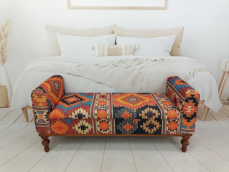 Storage Loveseat, Armed Ottoman Bench, Living Room Bench, Orange Sofa Couch, Aztec Bench, Upholstered Bench, Bed Benches, ST 18x51 00