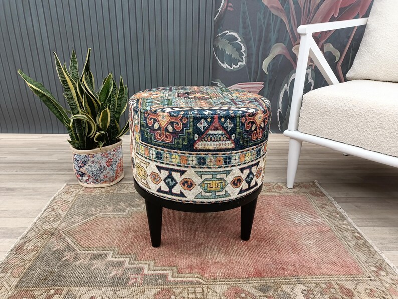 Round pouf stool, Bedroom pouf, Footstool ottoman, Tufted stool, Piano chair, Moroccan pouf, Footrest bench, Make up stool, FS 160
