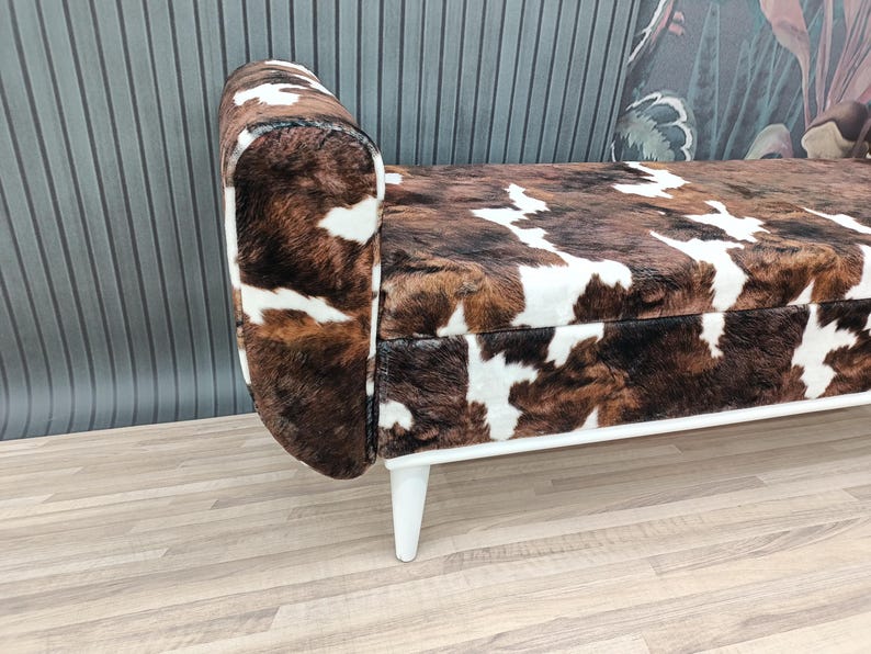 Cowhide pattern bench, Space saving bench, Fainting bench, Bench with arms, Ottoman storage, Furry bench, End of bed bench, ST COW-2
