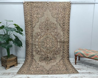 Alfombra turca, alfombra vintage, alfombra floral, alfombra de área, alfombra anudada a mano, alfombra oushak, alfombra antigua, alfombra nómada, alfombra de dormitorio, 5.3 x 8.9 pies, VT 2912