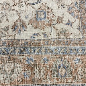 sustainable area rug, earth tone rug, studio rug, oversize turkish rug, living room rug, framed rug, floral vintage rug, 8.2x11.7 ft, VT5879