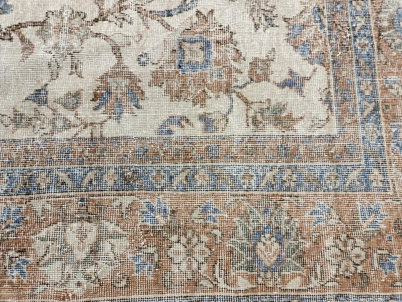 sustainable area rug, earth tone rug, studio rug, oversize turkish rug, living room rug, framed rug, floral vintage rug, 8.2x11.7 ft, VT5879
