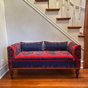 Aztec Pattern Storage Sofa Bench | Red Blue Hallway Trunk Seat, STORAGE 253