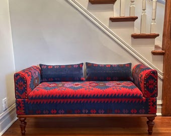 Aztec Pattern Storage Sofa Bench | Red Blue Hallway Trunk Seat, STORAGE 253