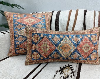 turkish rug pillow, couch pillows, mini oushak pillow, decorative pillow, lumbar pillow, diamond pattern, pillow cover, PT 63