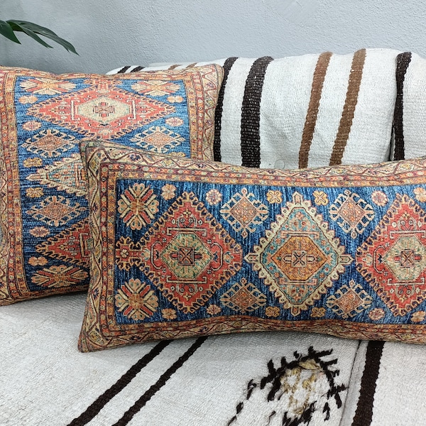 turkish rug pillow, couch pillows, mini oushak pillow, decorative pillow, lumbar pillow, diamond pattern, pillow cover, PT 63