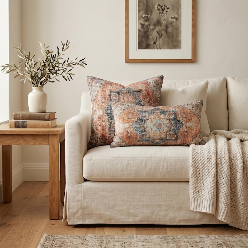 Burnt Orange Kilim Pillow | Vintage Style Cushion | Boho Turkish Decor