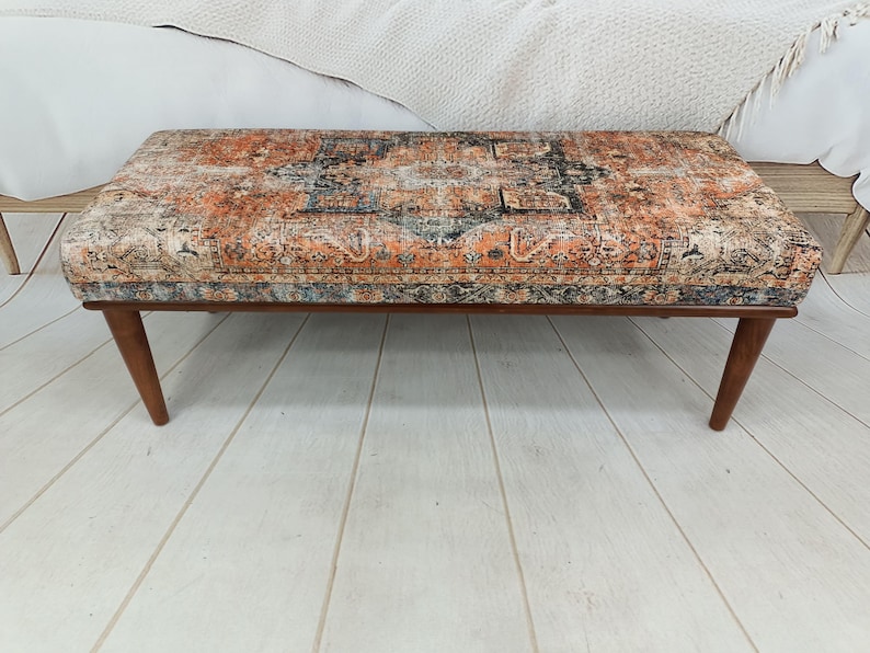 Upholstered Bedroom Bench, Turkish Rug Ottoman, Wooden Coffee Table, Kitchen Furnitures, Window Bench Seat, Padded Pouffe Ottoman, BENCH 794 image 4