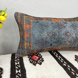 Turkish rug pillow, Handmade pillow, Kilim pillow cover, Cushion cover, Sofa pillow, 12x24 Pillow, Couch Pillow, Pillow case, PT 107 16x24 inches