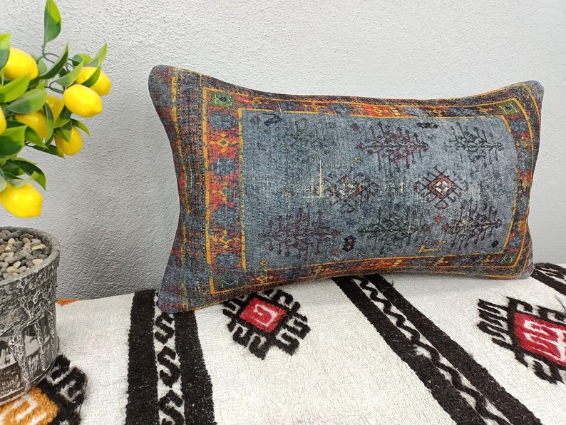 Turecka poduszka dywanowa, poduszka ręcznie robiona, poszewka na poduszkę Kilim, poszewka na poduszkę, poduszka na sofę, poduszka 12x24, poduszka na kanapę, poszewka na poduszkę, PT 107 zdjęcie 8