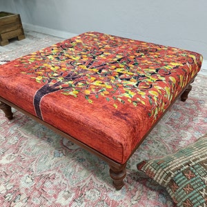 Tree Pattern Table, Coffee Table, Ottoman Bench, Handmade Bench, Sitting Table, Living Room Decor, Kitchen Decor, Wood Bench, 36x36&#39;&#39;