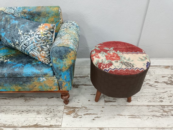 Vintage Pouf Chair Dressing Table Chair Vanity Stool Padded