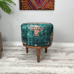 Footstool Ottoman, Dressing Table Chair, Tripod Chair, Teal Chair, Entry Chair, Lounge Stool, Floor Chair, Bedroom Bench, Pouf Stool, FS 885