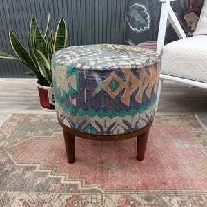 Dressing table stool, Pouf stool, Hotel stool, Lounge stool, Coffee table bench, Bench with cushon, Jute stool, Kilim rug stool, FS 1249
