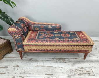Storage sofa bed, Upholstered chaise lounge, Lounging chair, Vanity chair, Living room sofa, Bohemian sofa, Handmade furniture, SOFA 162