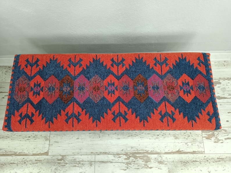 Upholstered Bench, Handmade Furniture, Footstool Bench, Kilim Rug Bench, Ottoman Bench, Aztec Bench, Farmhouse Decor,Footstool , BENCH 253