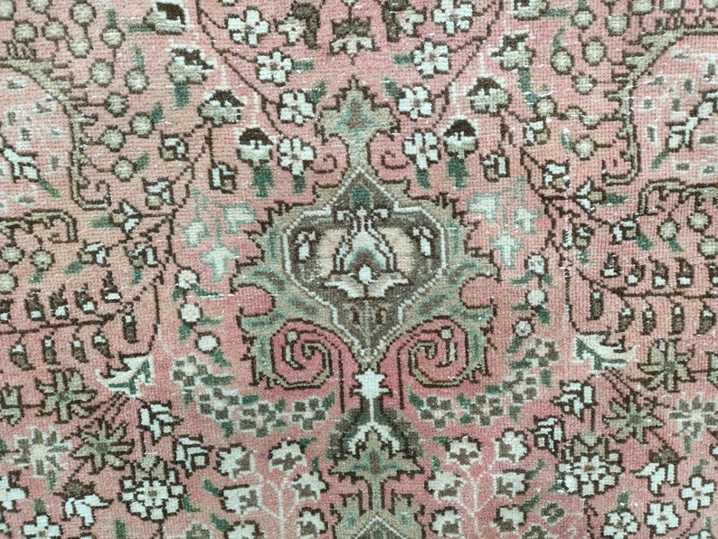 Handmade rug, Turkish rug, Oushak rug, Area rug, Living room rug, Pink rug, Faded rug, Floral rug, Boho decor rug, 6.4x9.2 ft, VT 1438 image 4