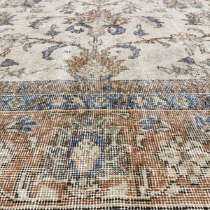sustainable area rug, earth tone rug, studio rug, oversize turkish rug, living room rug, framed rug, floral vintage rug, 8.2x11.7 ft, VT5879
