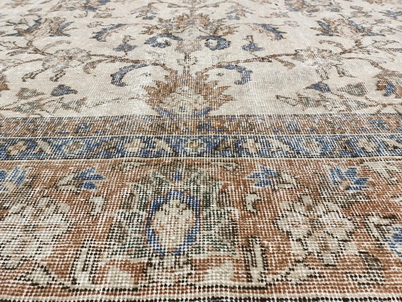 sustainable area rug, earth tone rug, studio rug, oversize turkish rug, living room rug, framed rug, floral vintage rug, 8.2x11.7 ft, VT5879