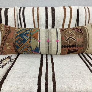 kilim rug pillow, berber pillow case, saloon pillows, ikat lumbar, handmade pillow, woolen pillow cover, 12x36 kilim pillow, 12-36VT 202