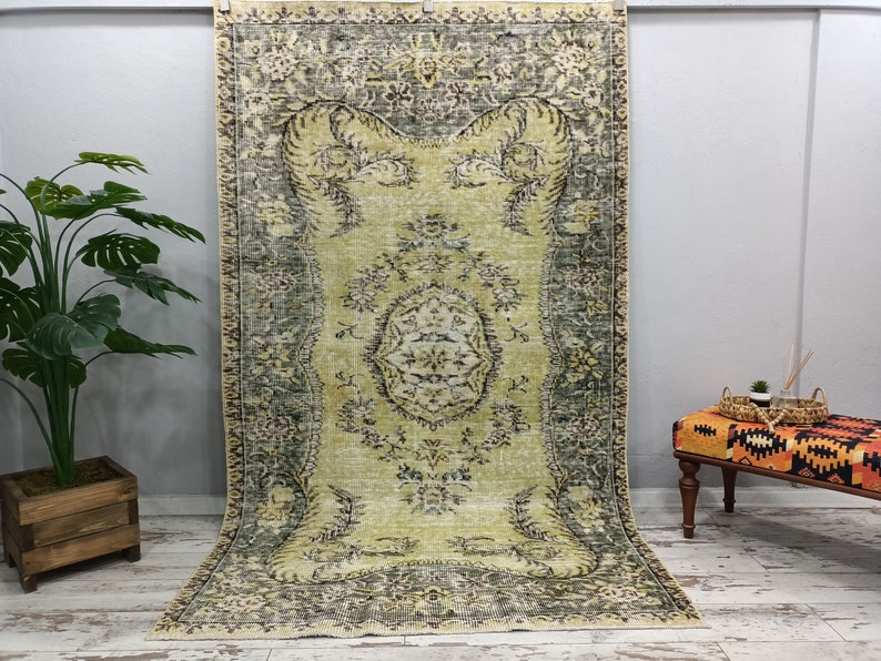 floor rug, antique rug, vintage rug, bedroom rug, turkish rug, floral kitchen rug, laundry rug, rustic rug, 5.1 x 8.9 feet, VT 1583 image 1