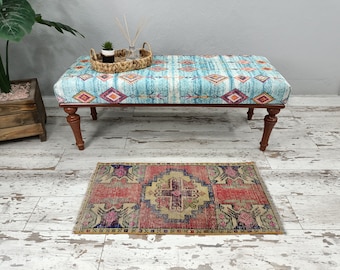 foyer rug, pink turkish rug, gallery size rug, entrance rug, bath mat, frontdoor mat, vintage rug, mini oushak, boho rug, 1.5 x 3 ft VT 4703