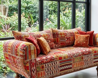 Banco de almacenamiento/asiento de armario con cojines, de patchwork colorido, ST 883-2