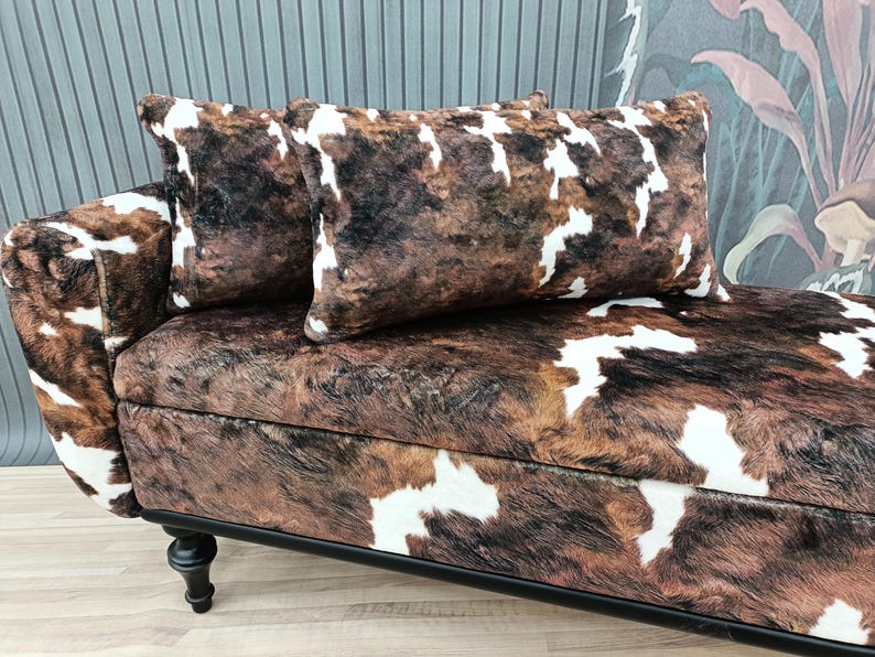 Cowhide pattern bench, Space saving bench, Fainting bench, Bench with arms, Ottoman storage, Furry bench, End of bed bench, ST COW-2
