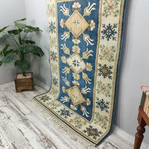 navy blue rug, oriental rug, vintage oushak rug, handknotted rug, turkish area rug, saloon rug, farmhouse rug, wool rug, 5.1x7.7 ft VT 4072 image 8