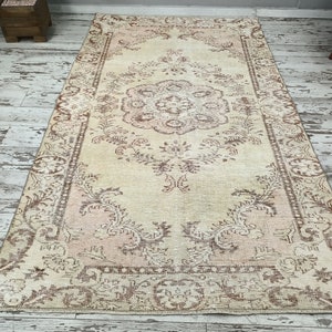 organic rug, handcrafted rug, cottagecore rug, bohemian area rug, turkish rug, rug with flowers, vintage oushak rug, 5.3 x 9.3 ft, VT 3696