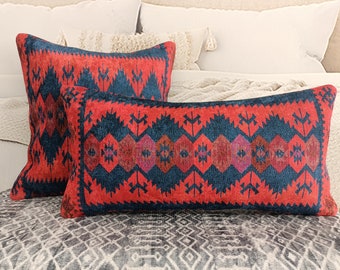 retro pillow cover, decorative pillow, accent pillow, kilim pattern pillow, aztec pillow, lumbar pillow, handmade pillow, boho pillow, PT253