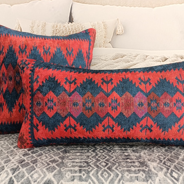 retro pillow cover, decorative pillow, accent pillow, kilim pattern pillow, aztec pillow, lumbar pillow, handmade pillow, boho pillow, PT253