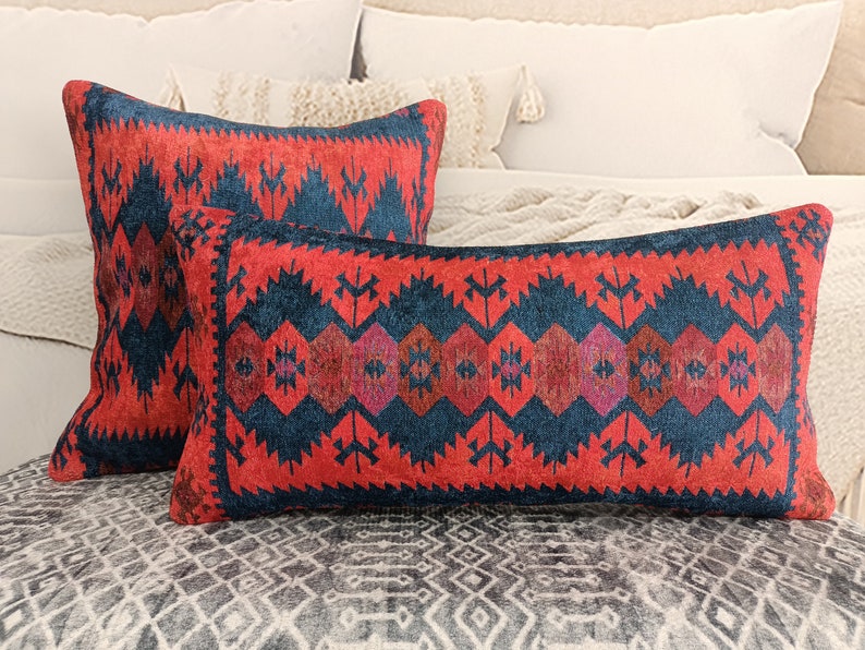 retro pillow cover, decorative pillow, accent pillow, kilim pattern pillow, aztec pillow, lumbar pillow, handmade pillow, boho pillow,