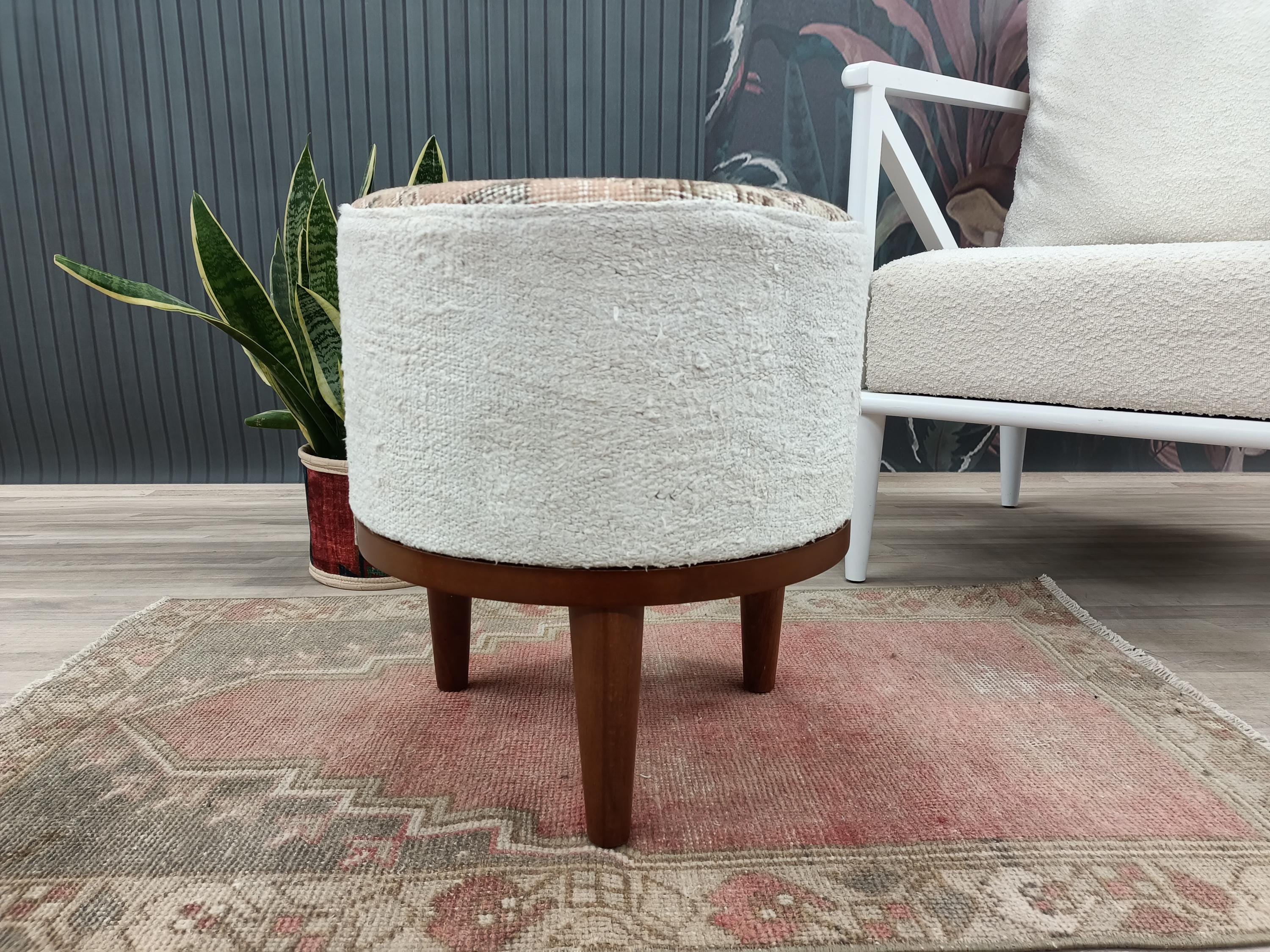 Repose-pieds en kilim naturel, tabouret de banc de porche, banc rembourré, banc hipster, banc de maquillage, banc tissé, banc de salle à manger, FS 12