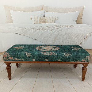 Floral Rug Bench, Upholstered Bench, Boho Piano Bench, Dressing Table Seat, Dining Chair, Kitchen Furniture, Wooden Shoe Bench, BENCH 885 image 5