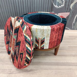 Pouf ottoman, Storage solution,  Vanity table bench, Barrel stool, Round bench, Upholstered bench, Storage bench, Shoe bench, FS 58-2