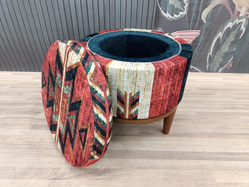 Pouf ottoman, Storage solution,  Vanity table bench, Barrel stool, Round bench, Upholstered bench, Storage bench, Shoe bench, FS 58-2