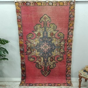 bohemian rug, bedroom rug, handmade rug, antique rug, entry area rug, dining table rug, oriental rug, vintage rug, 4.4 x 7.3  ft, VT 2255