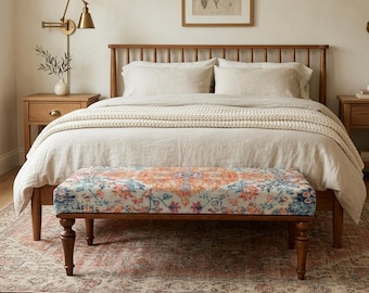 Banco tapizado con alfombra, banco otomano, banco para piano, muebles hechos a mano, banco reposapiés, banco para tocador, decoración de dormitorio, banco de entrada, BANCO 872