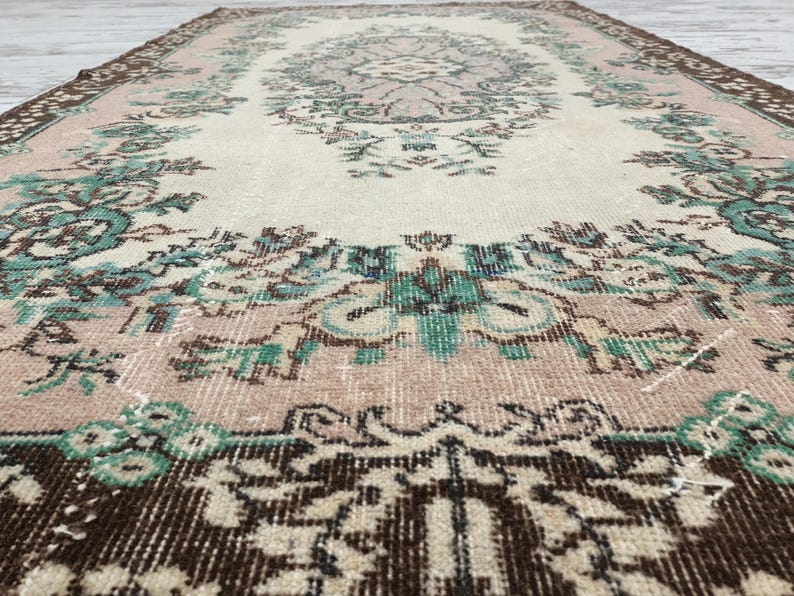 botanical rug, handmade wool rug, multicolor rug, turkish oushak rug, foyer rug, rug for gift, vintage rug, amazing rug, 3.8x6.9 ft, VT 764