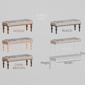 bedroom ottoman bench, wood bench, boho chair, dining table bench, footstool bench, turkish rug bench, upholstered bench, Bench 867