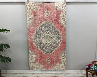 blush pink rug, oversize vintage rug, wedding area rug, oriental oushak, cottage core rug, vintage rug, boho rug, 3.4 x 6.2 ft, VT 5044