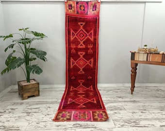 primitive rug, wedding rug, red runner rug, vintage turkish rug, lodge rugs, floor runner, ethnic rug, herki runner, 2.6 x 10.8 ft, VT 4527